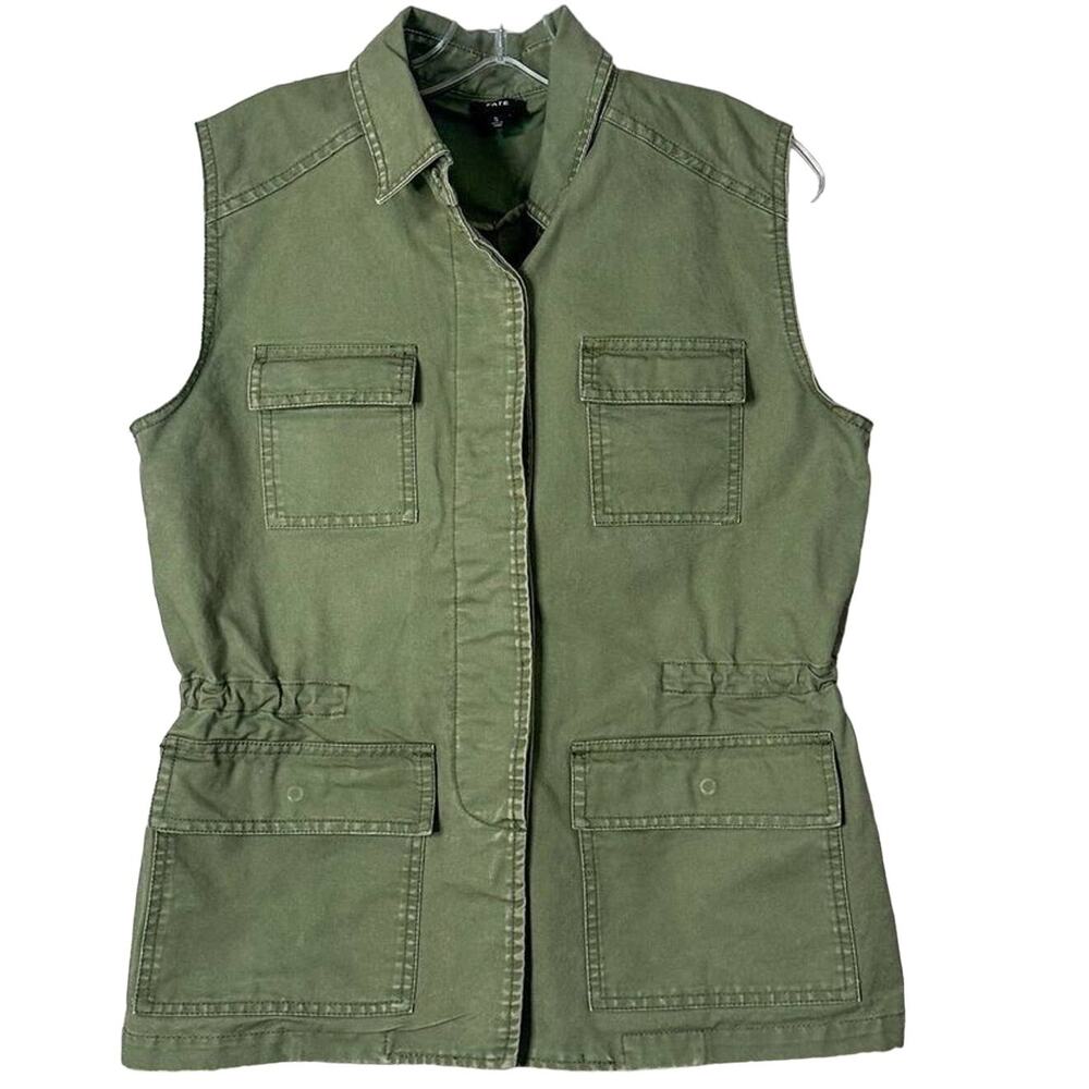 Fate Women's Sleeveless Cinch Waist Utility Vest Jacket Olive Green Size Small